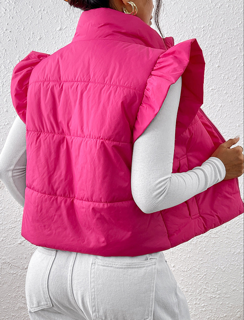 Ruffled Shoulder Puffer Vest