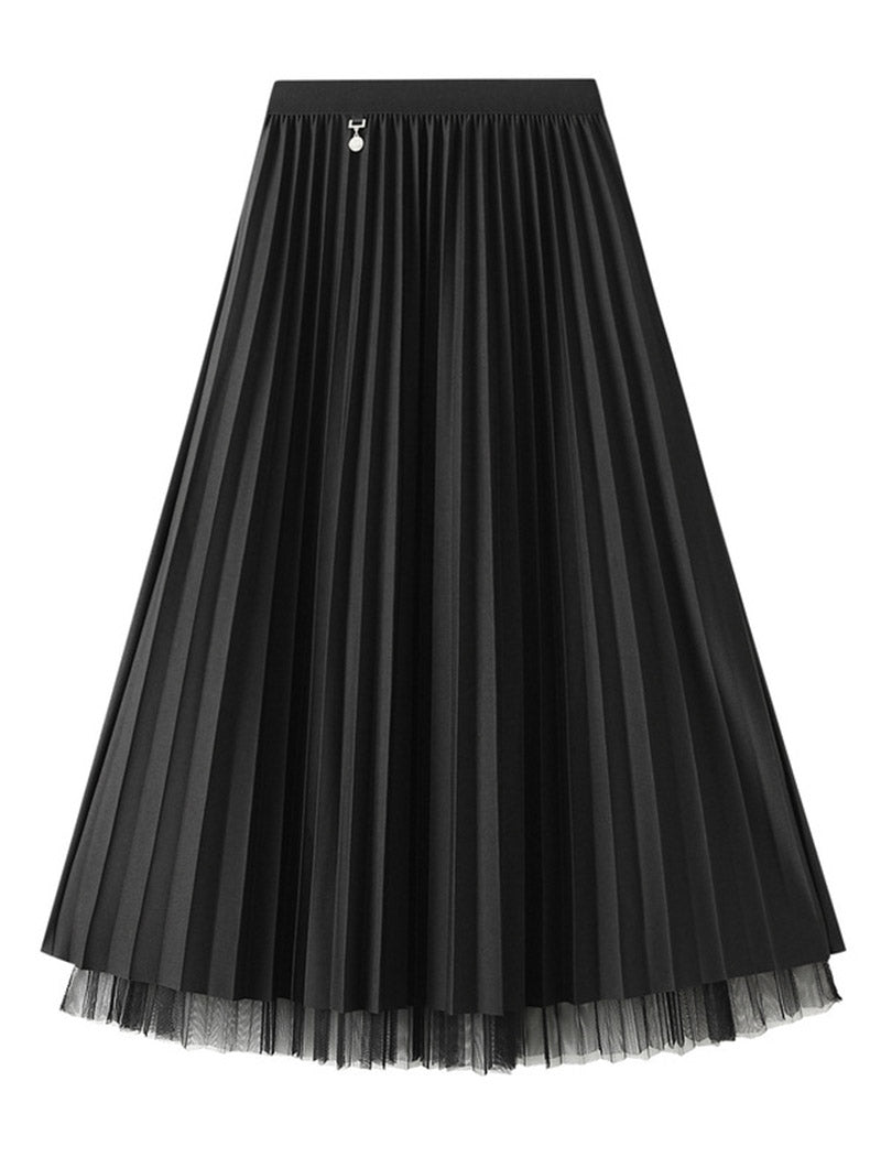 Pleated Midi Skirt with Layered Hem