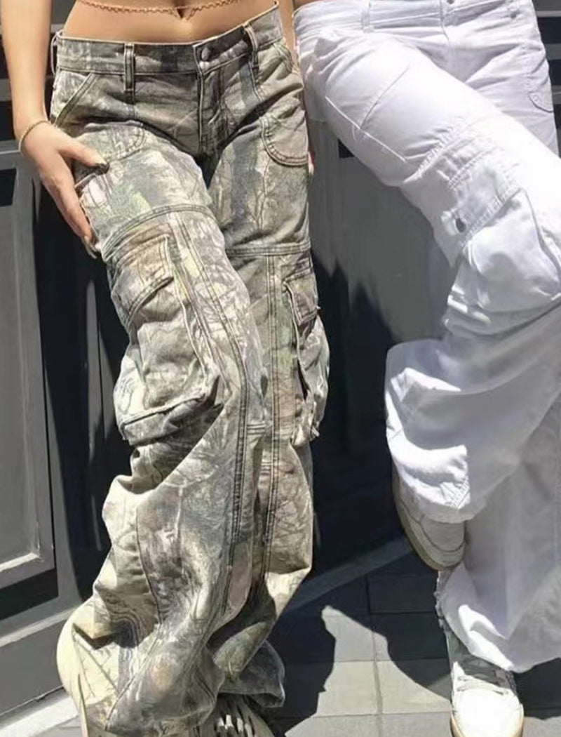 Metallic Wide-Leg Cargo Pants with Pockets