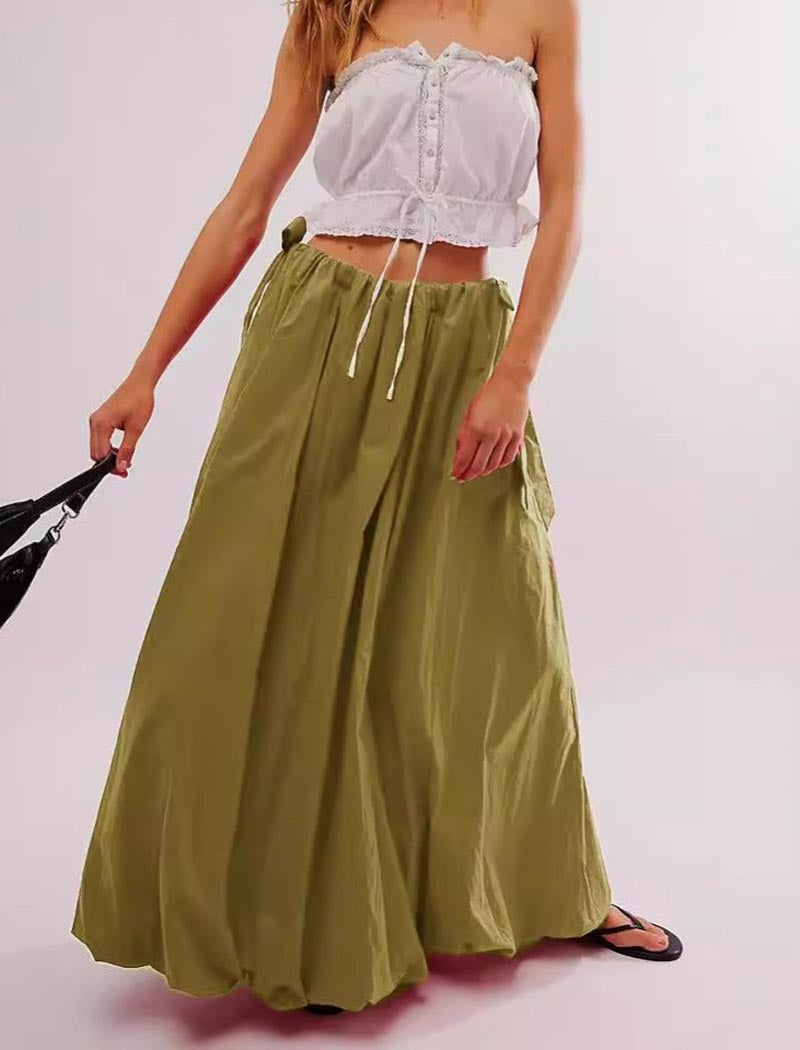 Drawstring Waist Maxi Skirt