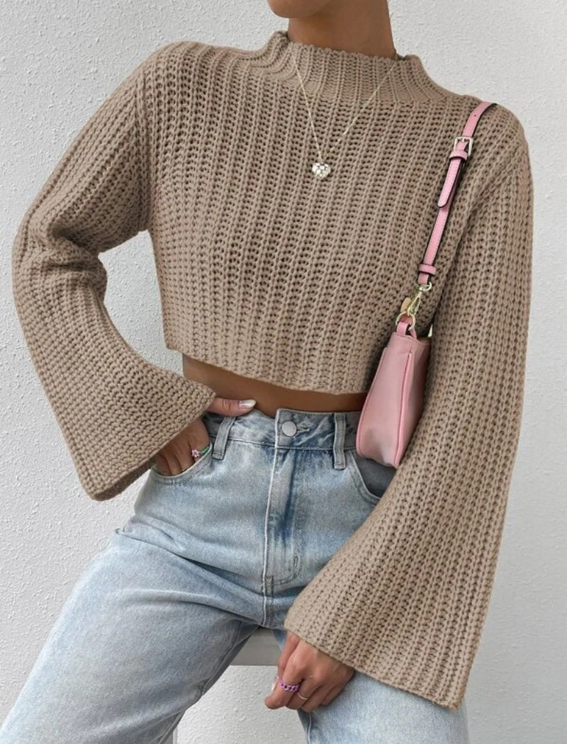 High-Waisted Short Bell Sleeve Sweater