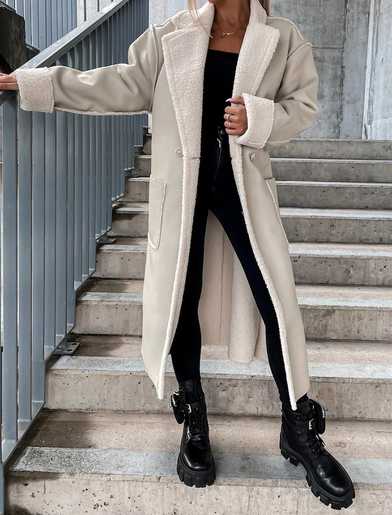 Belted Faux Leather Long Coat