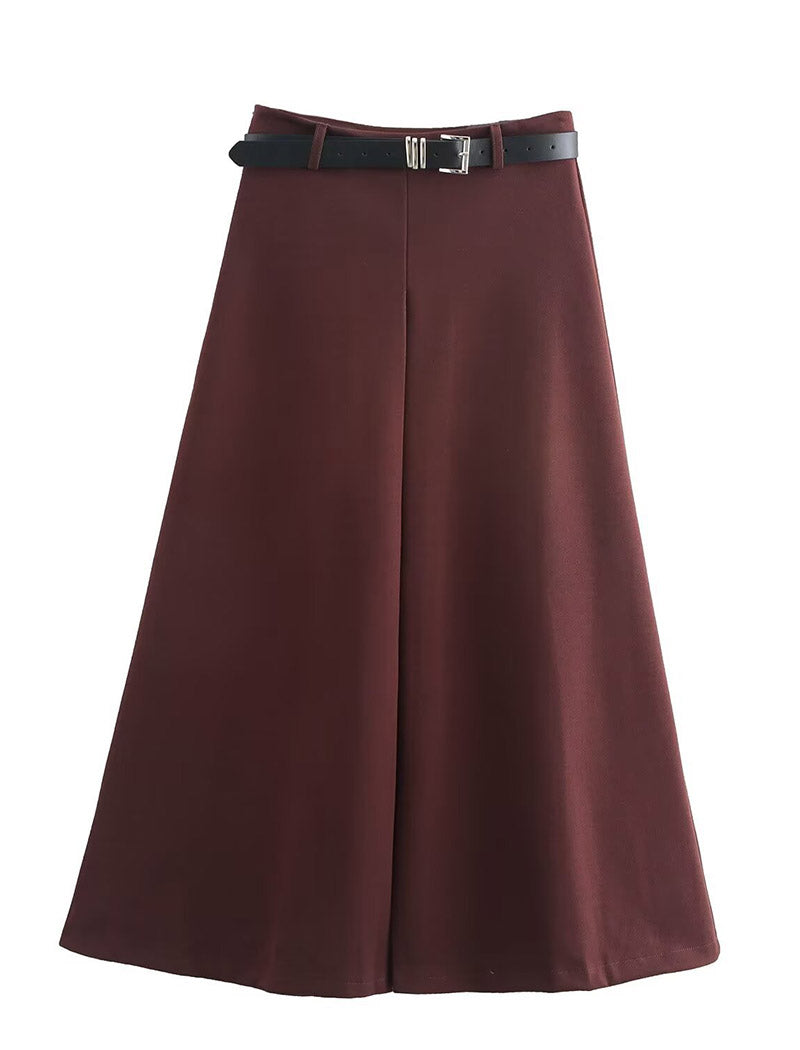 A-Line Belted Midi Skirt
