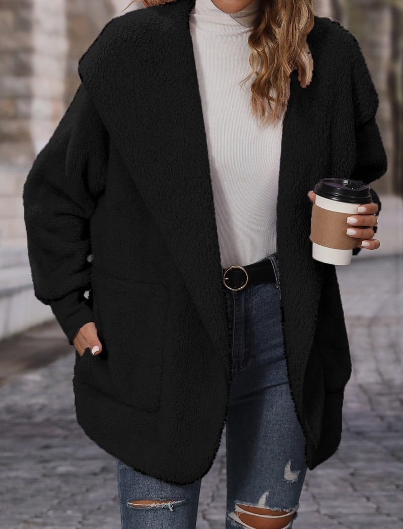 No-Button Double-Sided Fleece Cardigan