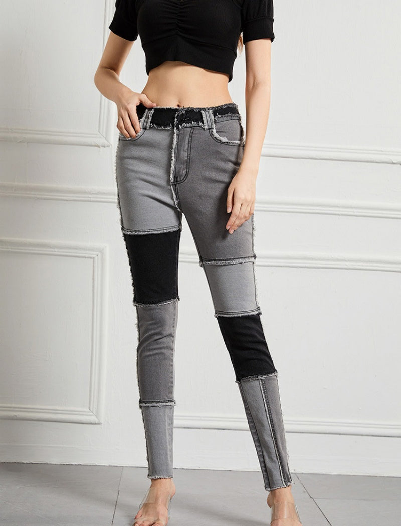 Patchwork High-Waist Skinny Jeans