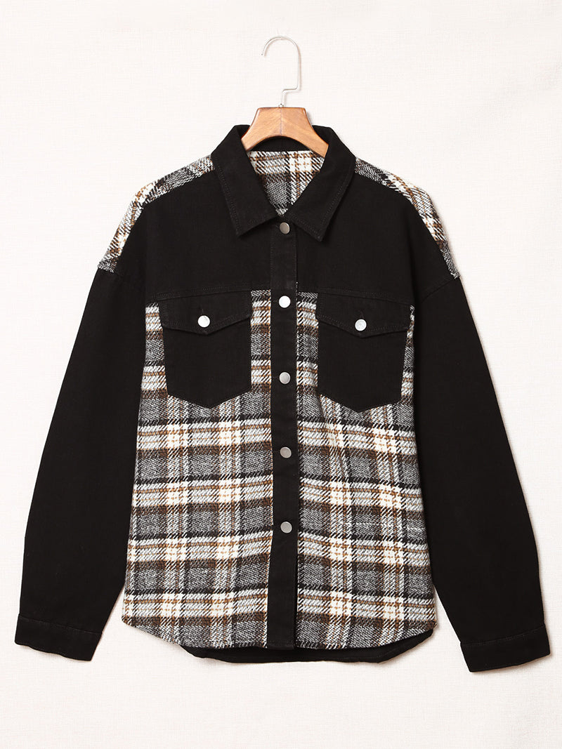 Plaid Patchwork Button-Up Jacket