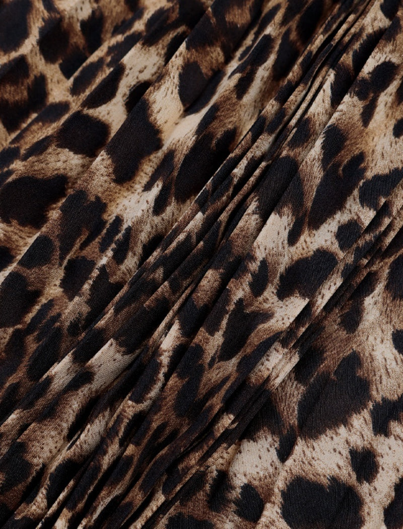 Leopard Print Pleated Midi Skirt