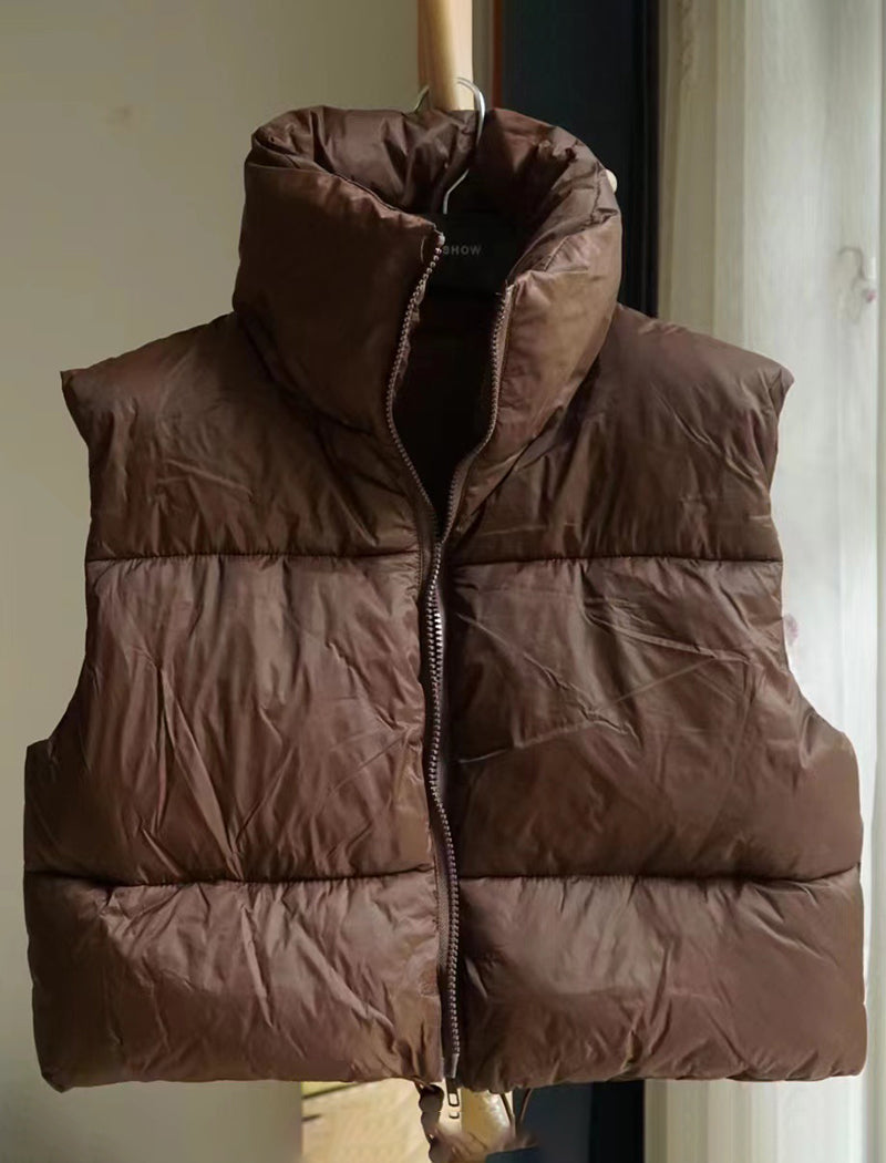Cropped Puffer Vest with High Collar