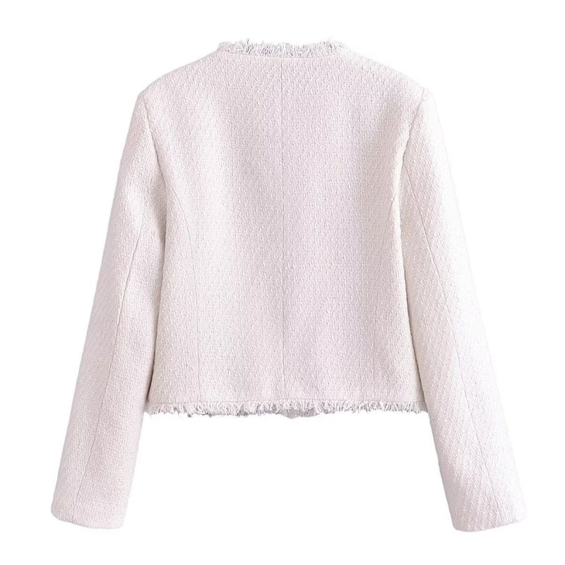 Cropped Tweed Button-Up Jacket