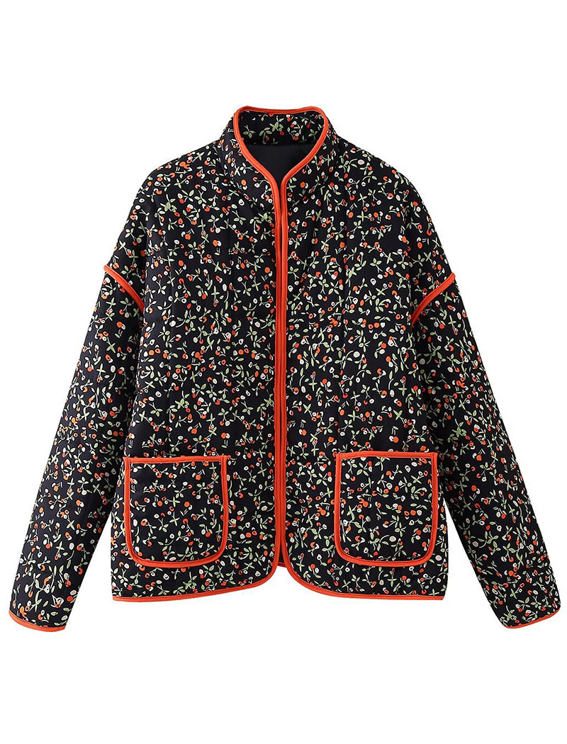 Floral Quilted Jacket with Front Pockets