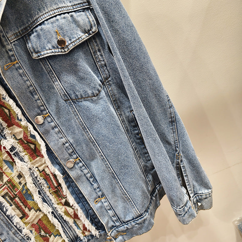 Tribal Print Denim Jacket