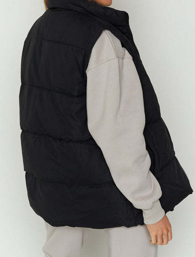 Zip-Up Puffer Cotton Drawstring Vest