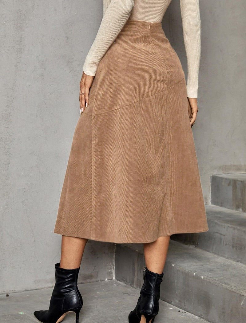 High-Waisted A-Line Midi Skirt