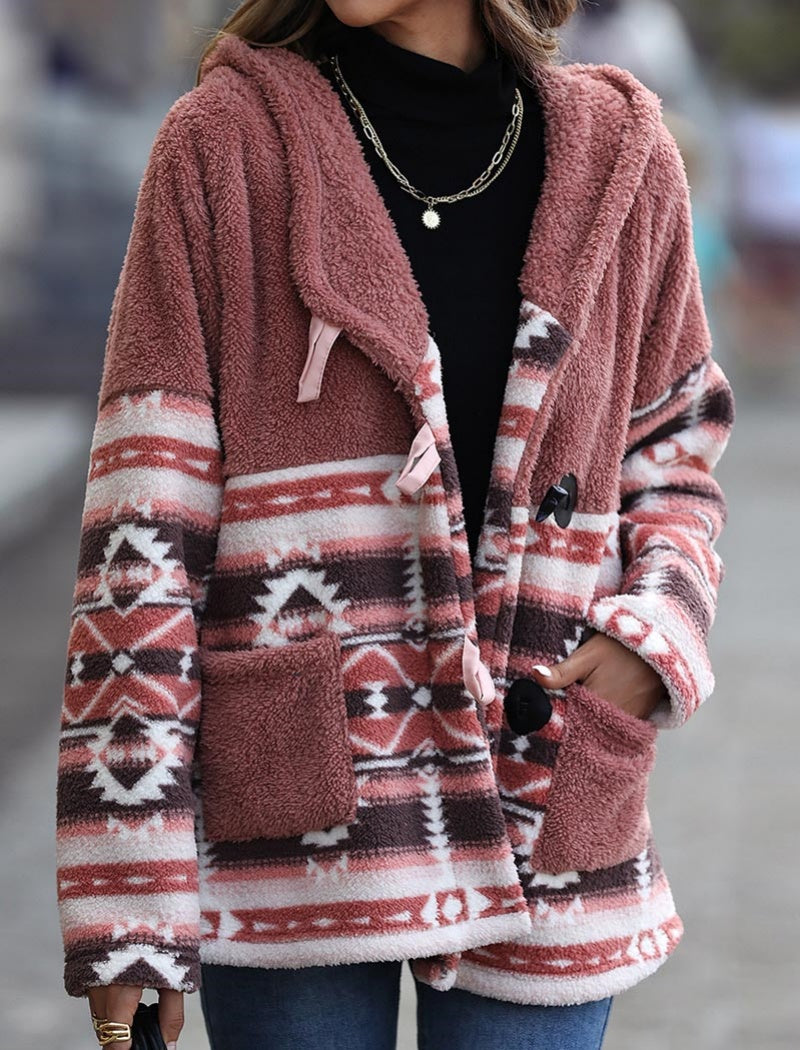 Printed Fleece Lined Hooded Jacket