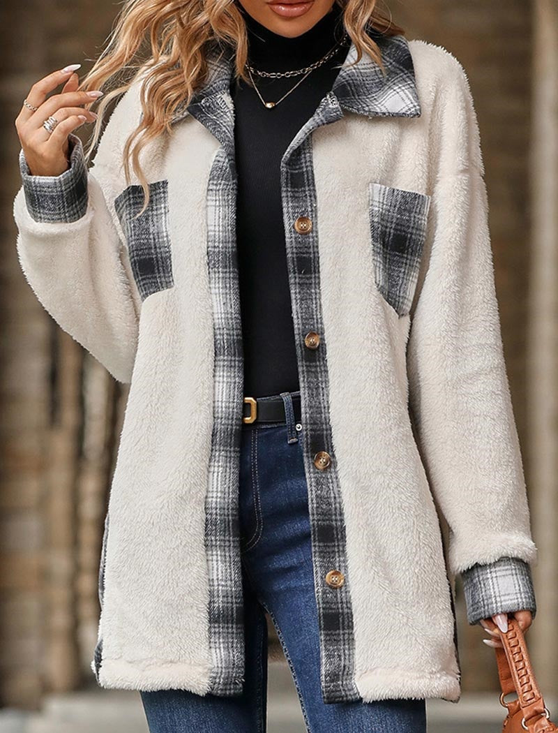 Plaid and Sherpa Button-Up Coat
