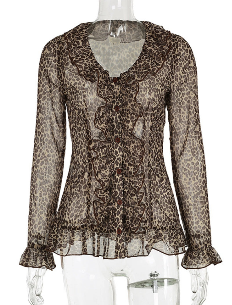Ruffled Leopard Print Blouse