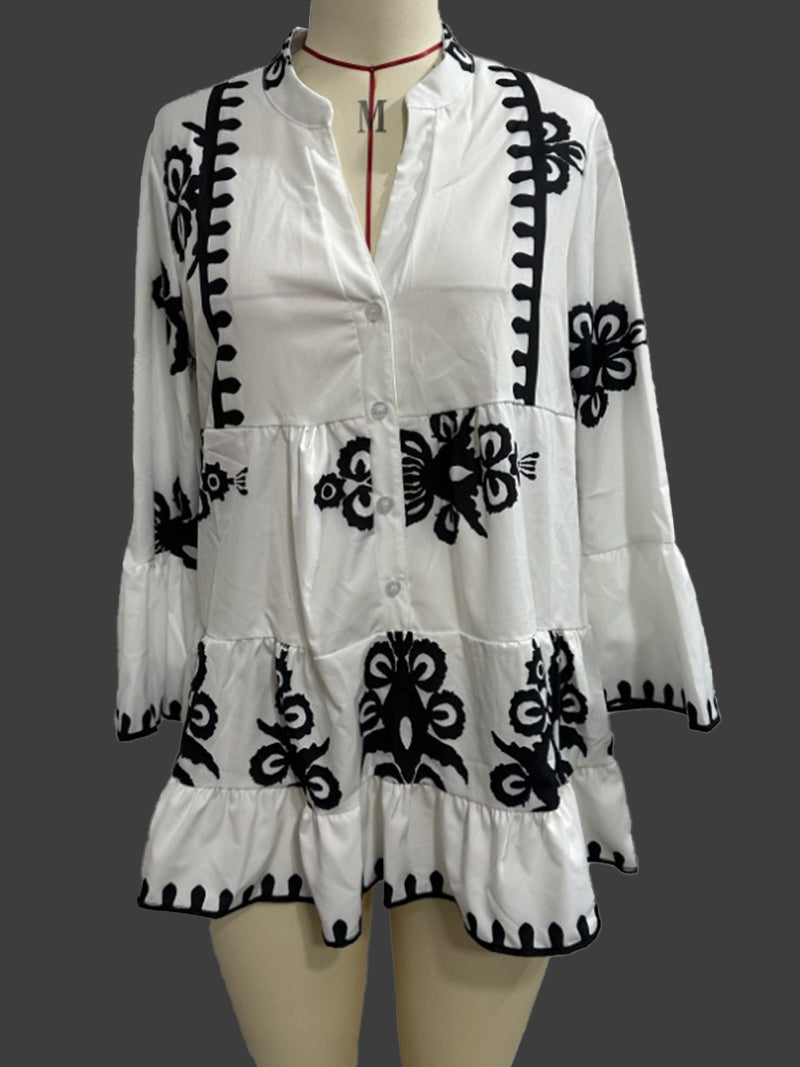 Graphic Flare-Sleeve Blouse