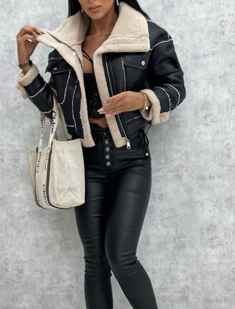 Faux Leather Sherpa-Lined Jacket