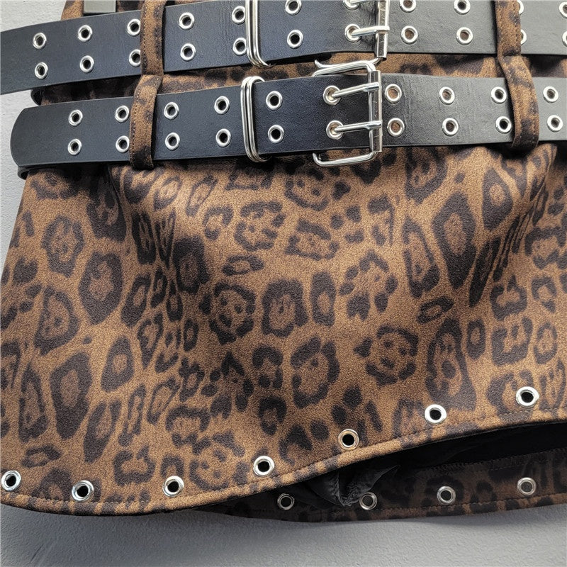 Leopard Print Belted Mini Skirt