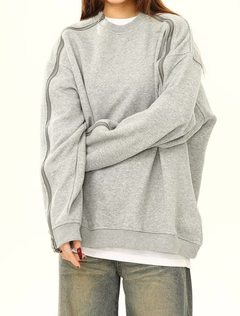 Oversized Top with Zipper Details