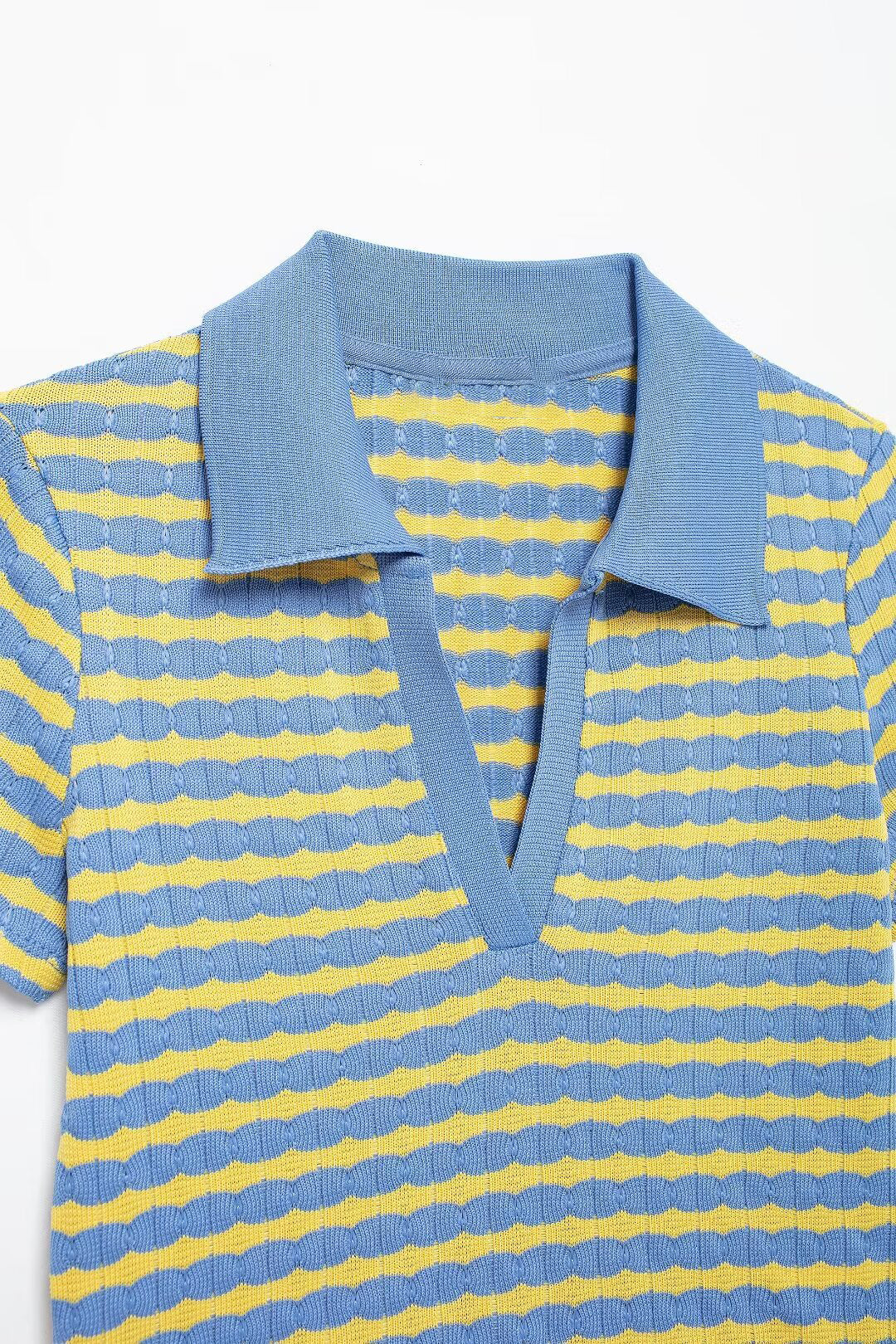 Striped Polo Collar Top