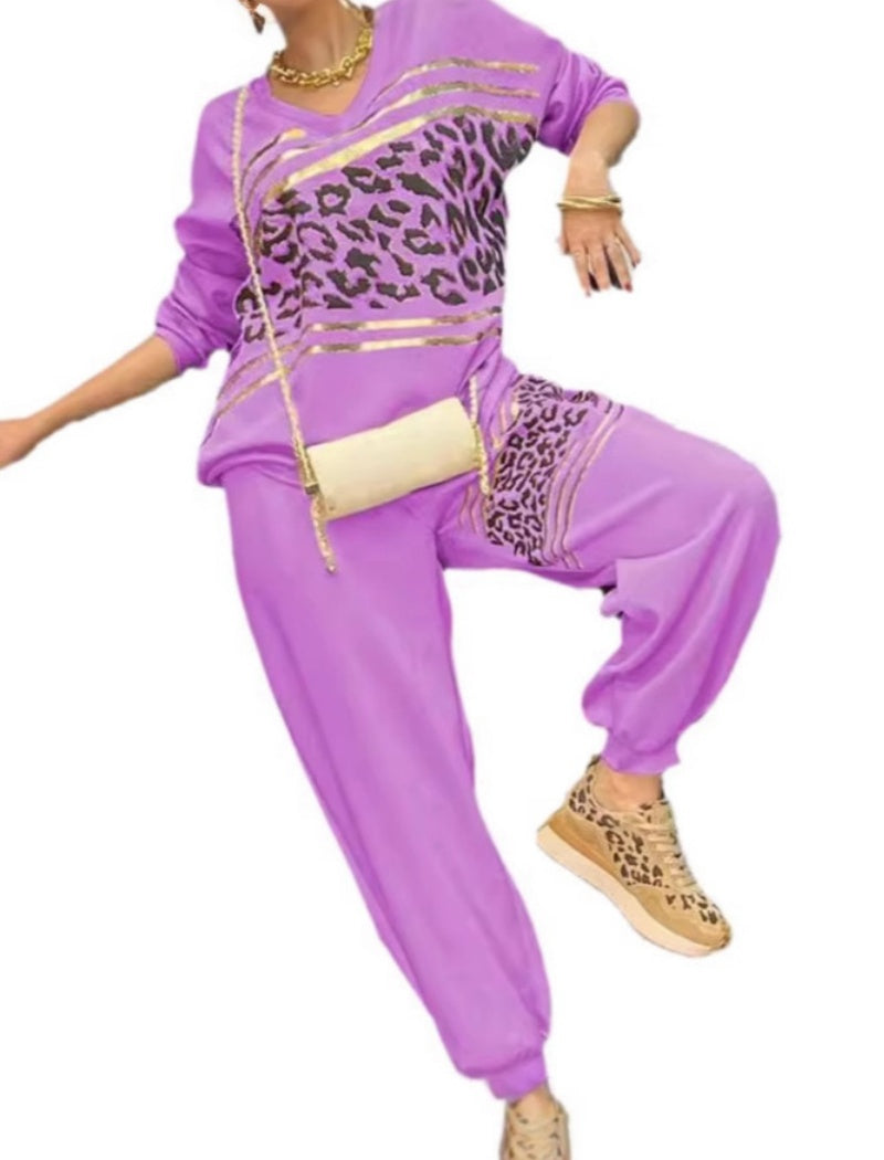 Leopard Print Contrast Lounge Set