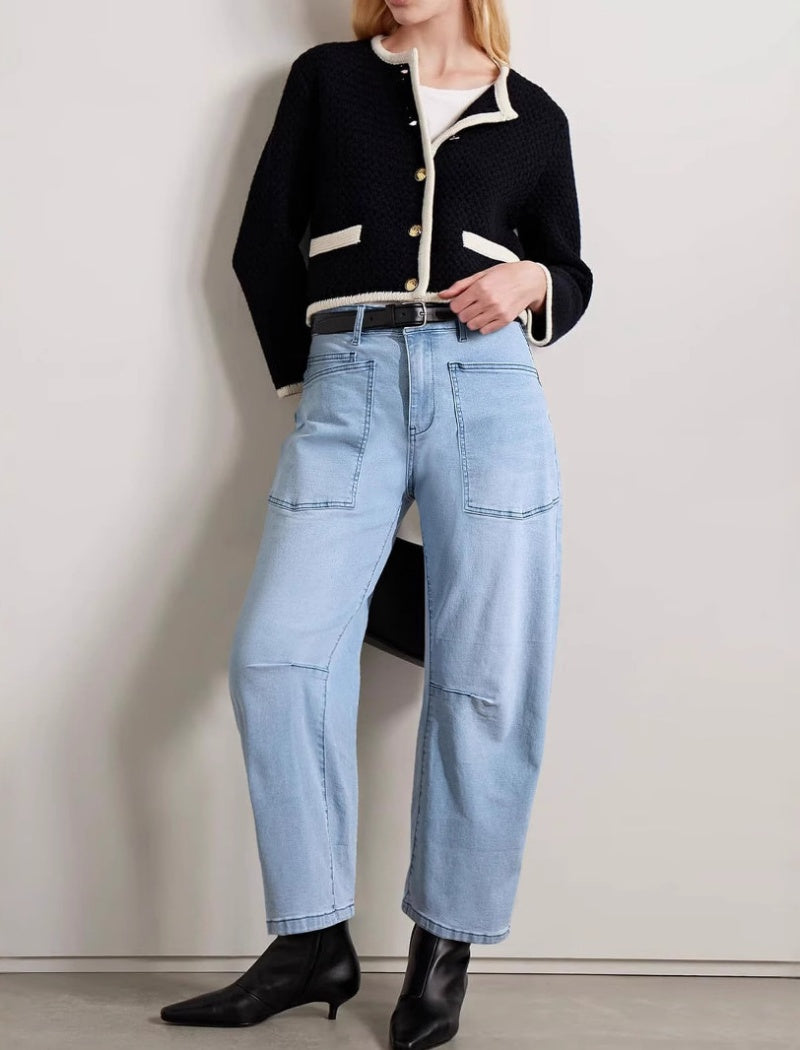 Relaxed Fit Wide-Leg Patch Jeans
