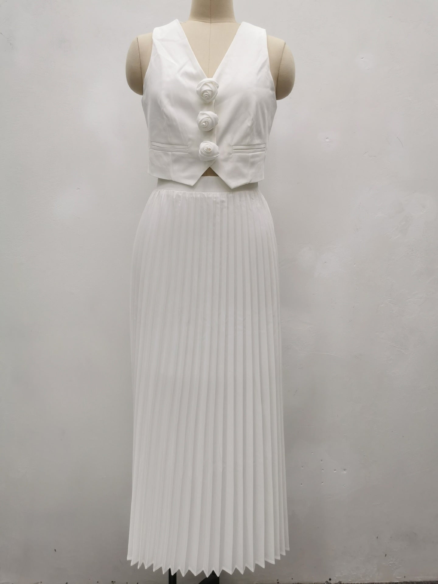 Fitted Vest and Pleated Mini Skirt Set