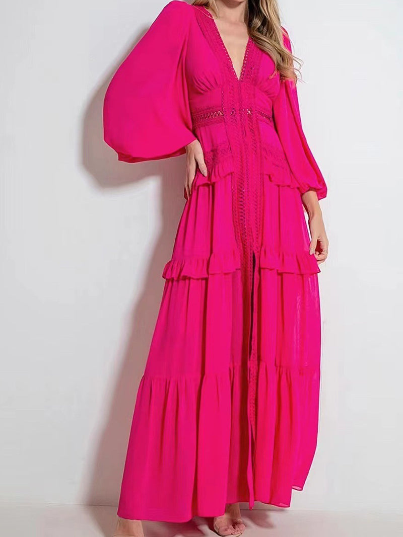 Solid Tiered Slit Maxi Dress