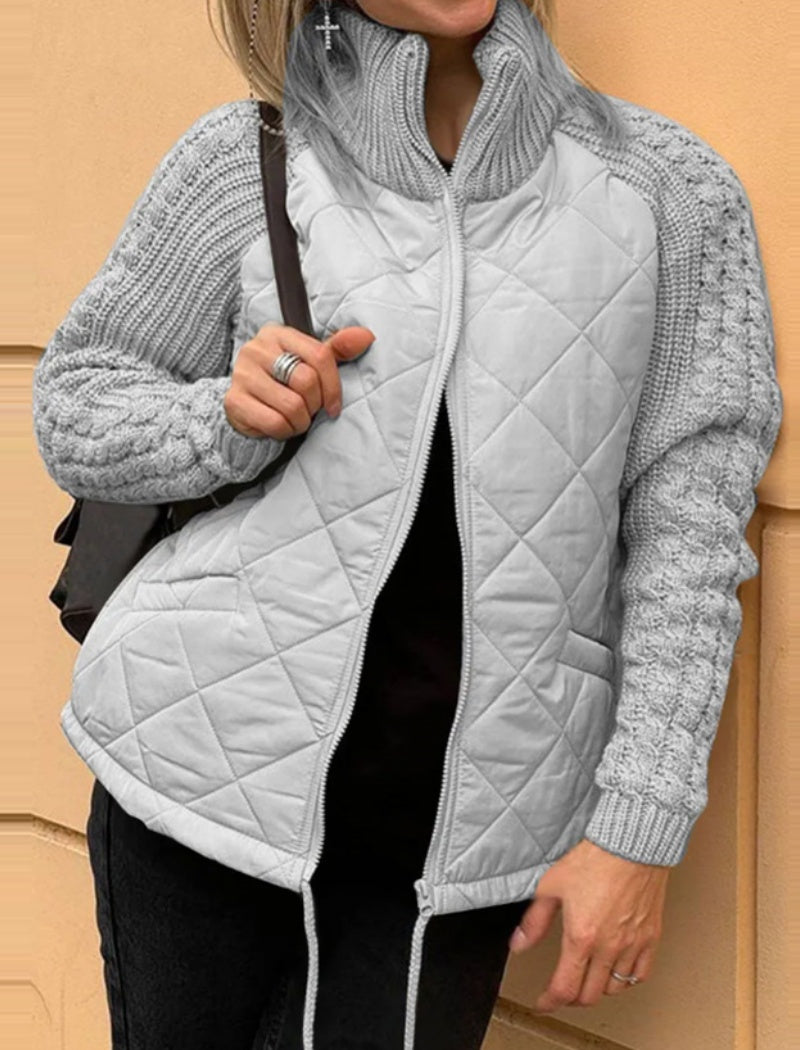 Quilted Jacket with Knit Sleeve Contrast