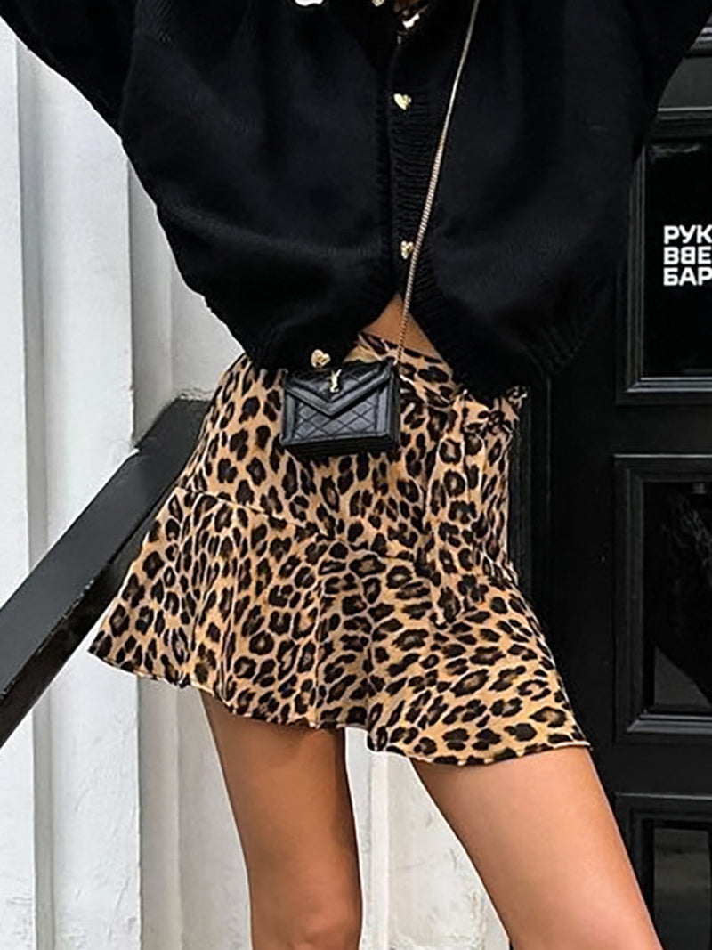 Tiered Ruffle Leopard Mini Skirt