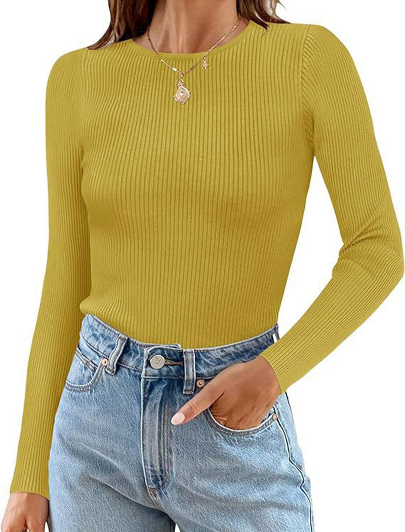 Ribbed Knit Basic Long Sleeve Top