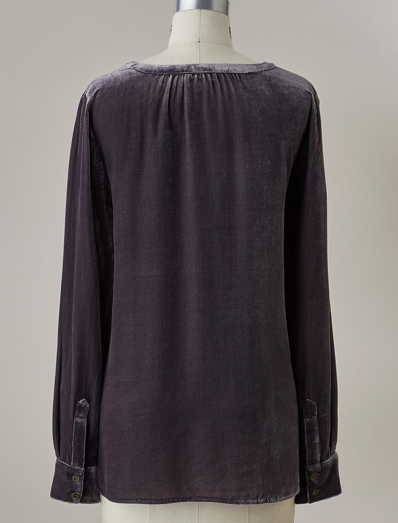 Button-Up Velvet Long Sleeve Shirt