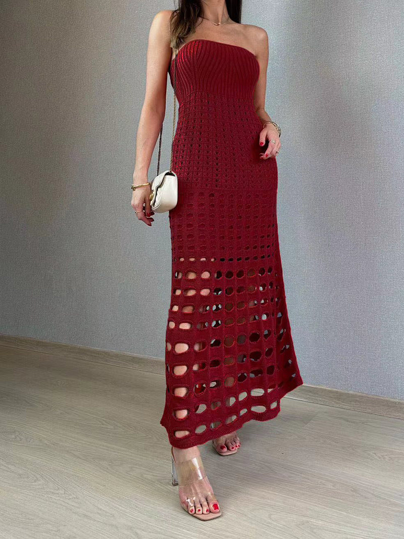 Strapless Smocked Eyelet Maxi Dress