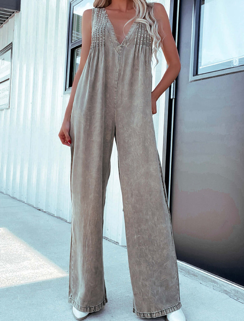 Relaxed-Fit Sleeveless Denim Jumpsuit