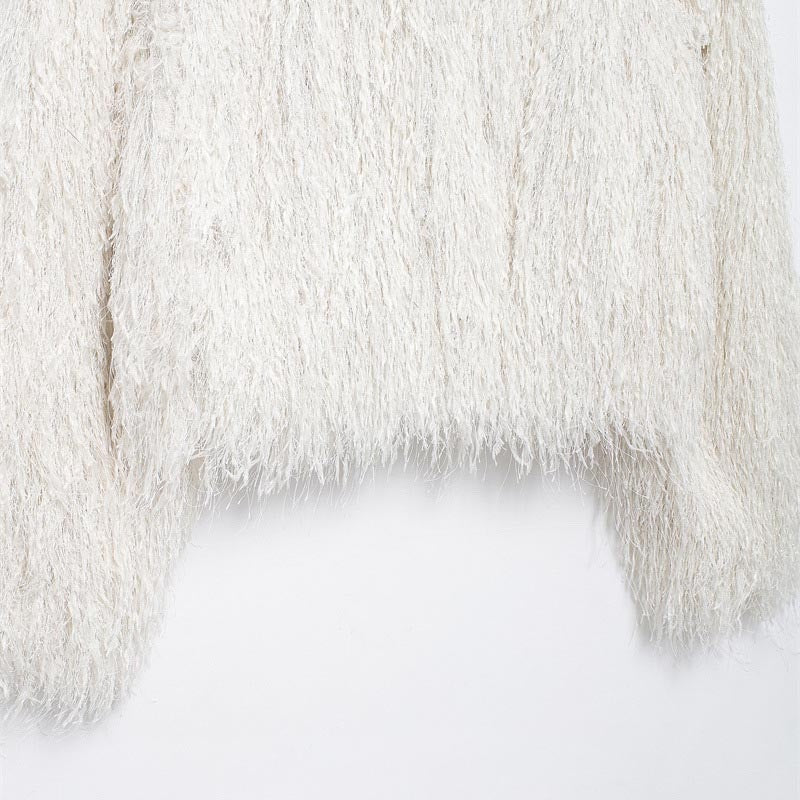Shaggy Fluffy Knit Sweater with Wide Sleeves