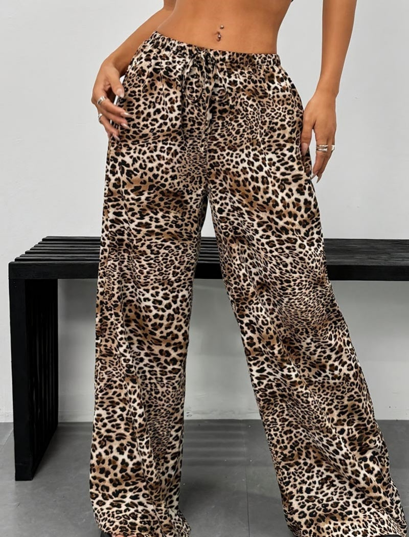 Wide-Leg Leopard Print Pants