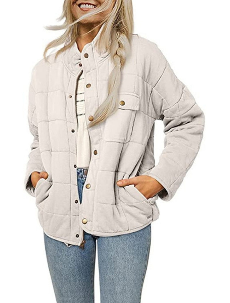 Quilted Snap-Button Jacket with Pocket Detail