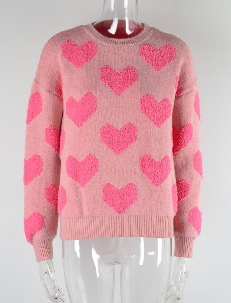 Heart Pattern Crew Neck Sweater