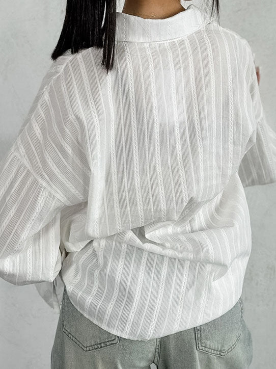 Striped Button-Up Long Sleeve Blouse