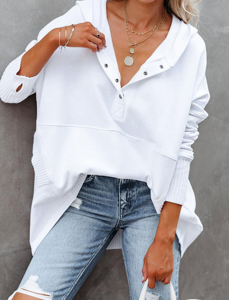 Oversized Hooded Top with Button Details