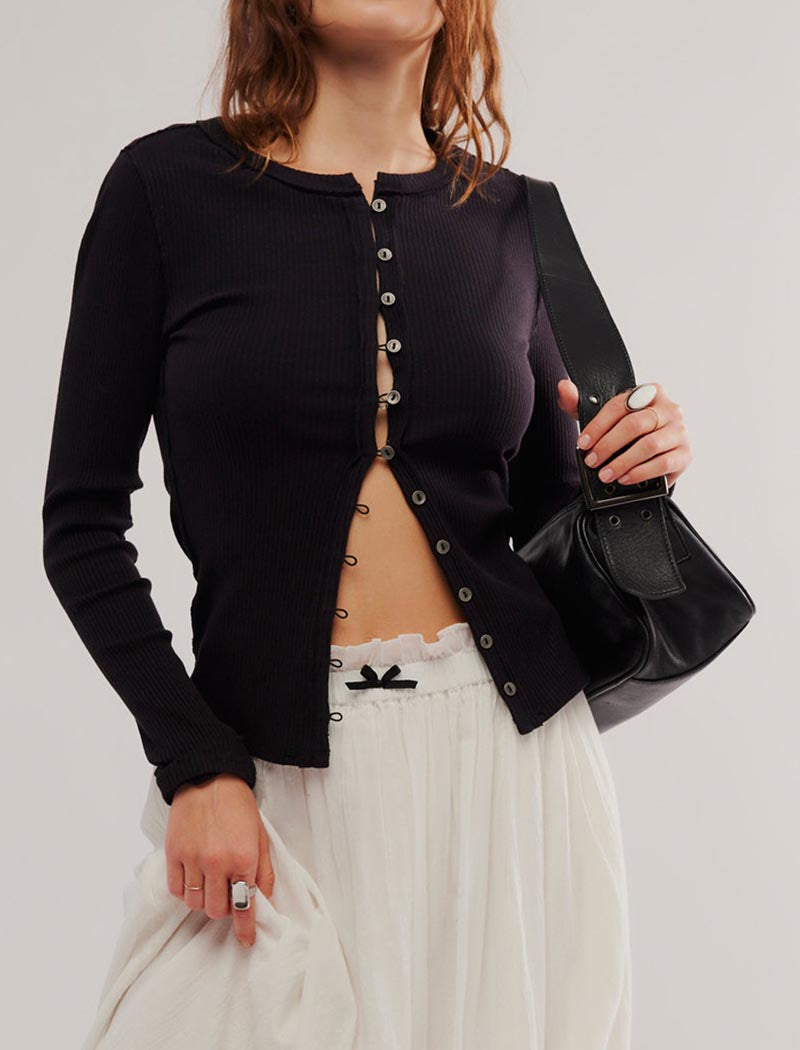 Button-Up Ribbed Cardigan