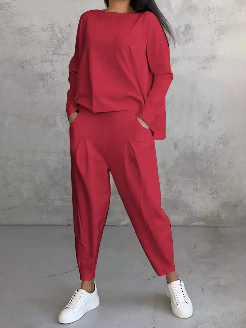 Long-Sleeve Top and Pockets Pants Set