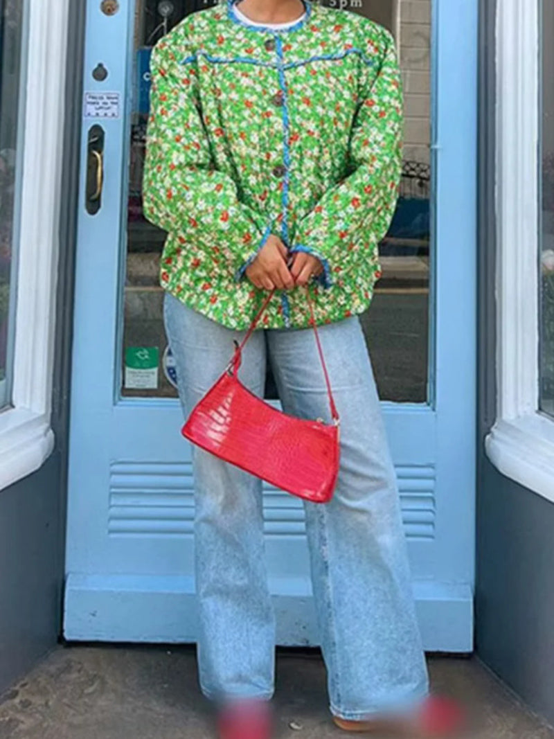 Patchwork Button-Up Quilted Jacket