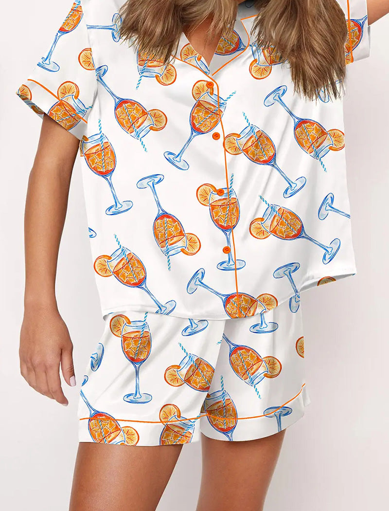 Champagne Print Short-Sleeve Pajama Set