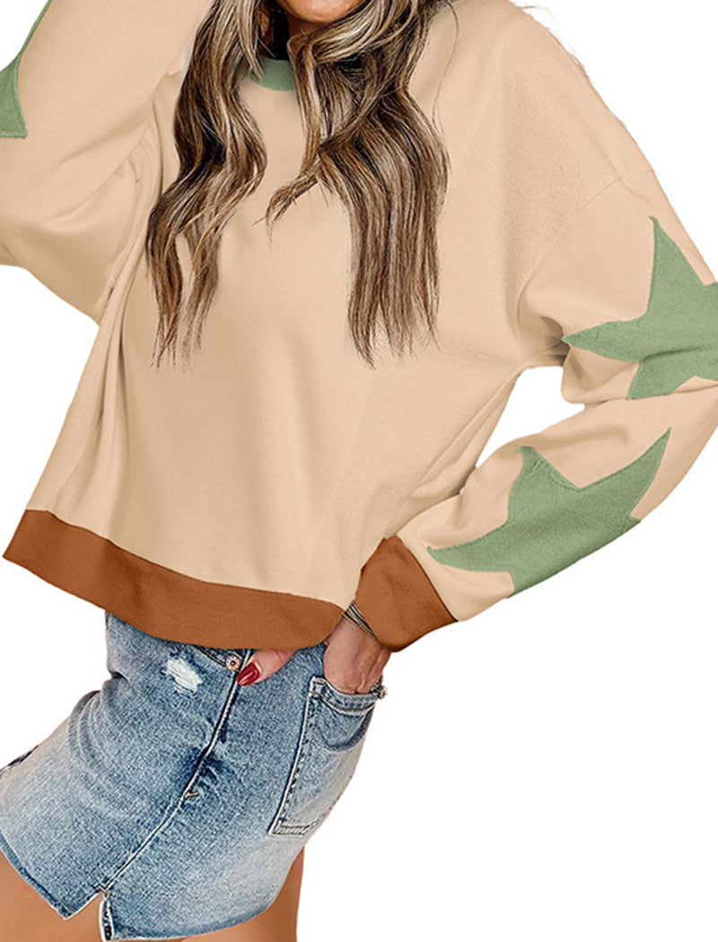 Colorblock Star Accent Crewneck Top