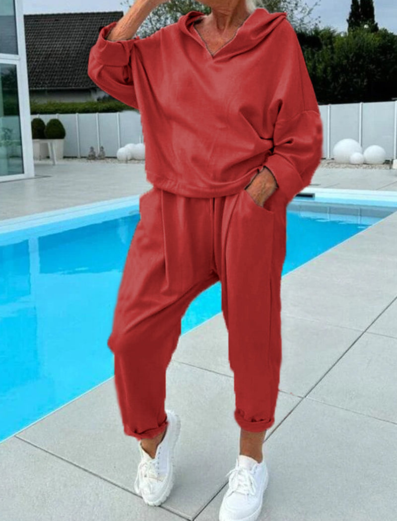 Solid Hooded Top and Pants Set
