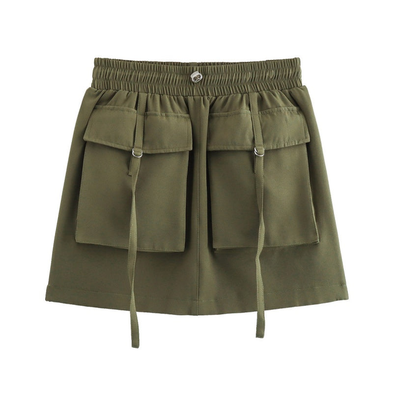 Elastic Waist Skirt with Utility Pockets