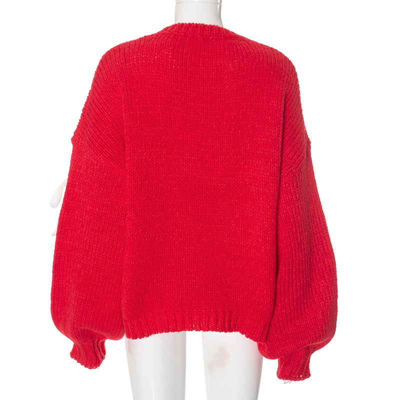 Bow Embellished Oversized Knit Sweater