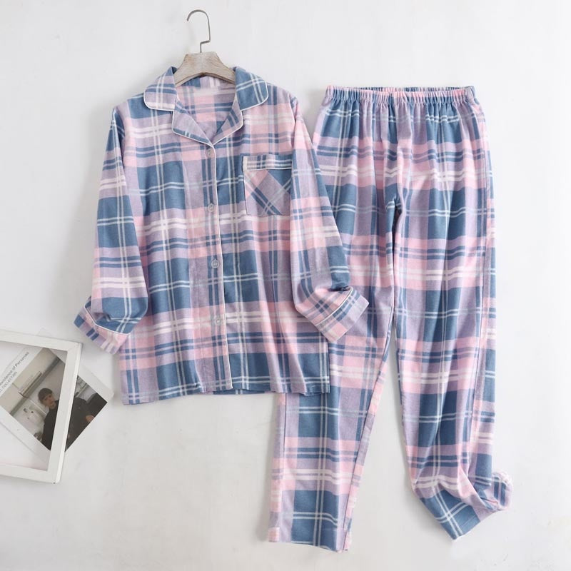 Loose Fit Plaid Long Sleeve Top and Pants Set